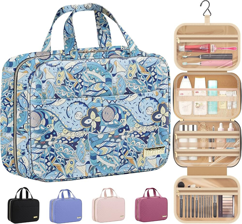 HOTOR Hanging Travel Toiletry Bag Women Men Essentials Blue Paisley | Amazon (US)