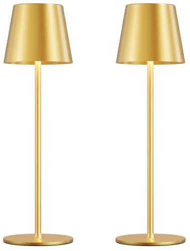 Cordless Table Lamp Rechargeable Gold - KK 2 Pack 5000mAH Battery Operated Lamp for Dining Table, 3 Color Stepless Dimming Waterproof LED Wireless Lamp for Counter, Outdoor Patio, Touch Control | Amazon (US)