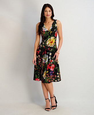 Women's Printed V-Neck Midi Dress | Macy's