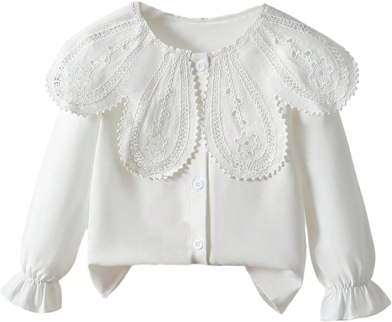 Verdusa Toddler Girl's Floral Eyelet Button Up Blouse Ruffle Collared Boho Chic Tops | Amazon (US)
