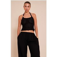 Black Crochet Trim Detail Halter Top | PrettyLittleThing US