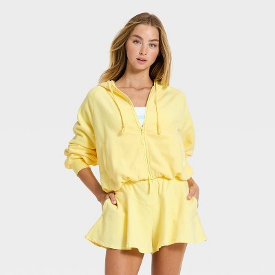 Women's Cropped Bubble Hem Full Zip Sweatshirt - JoyLab™ Yellow M | Target