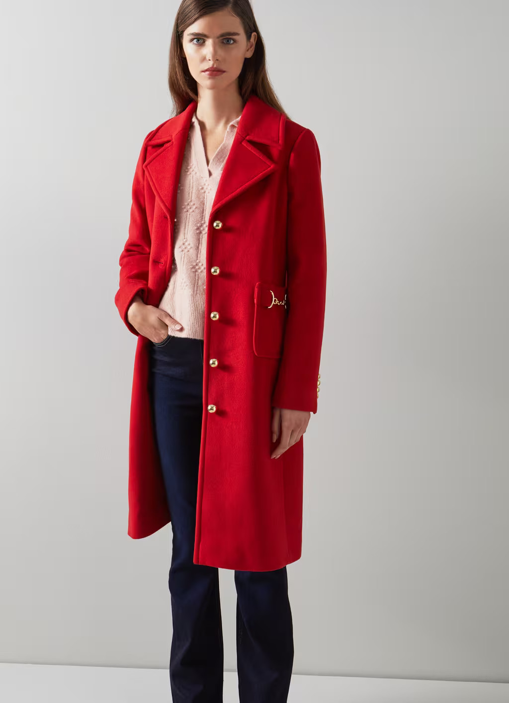 Spencer Red Recycled Wool Blend Snaffle-Detail Coat | L.K. Bennett (UK)