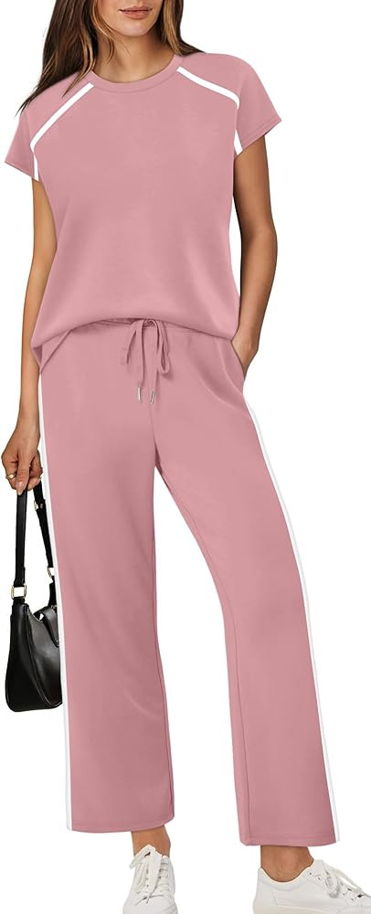 XIEERDUO 2 Piece Sets for Women Crew Neck Travel Airport Outfits Summer Fashion Clothing Cap Slee... | Amazon (US)