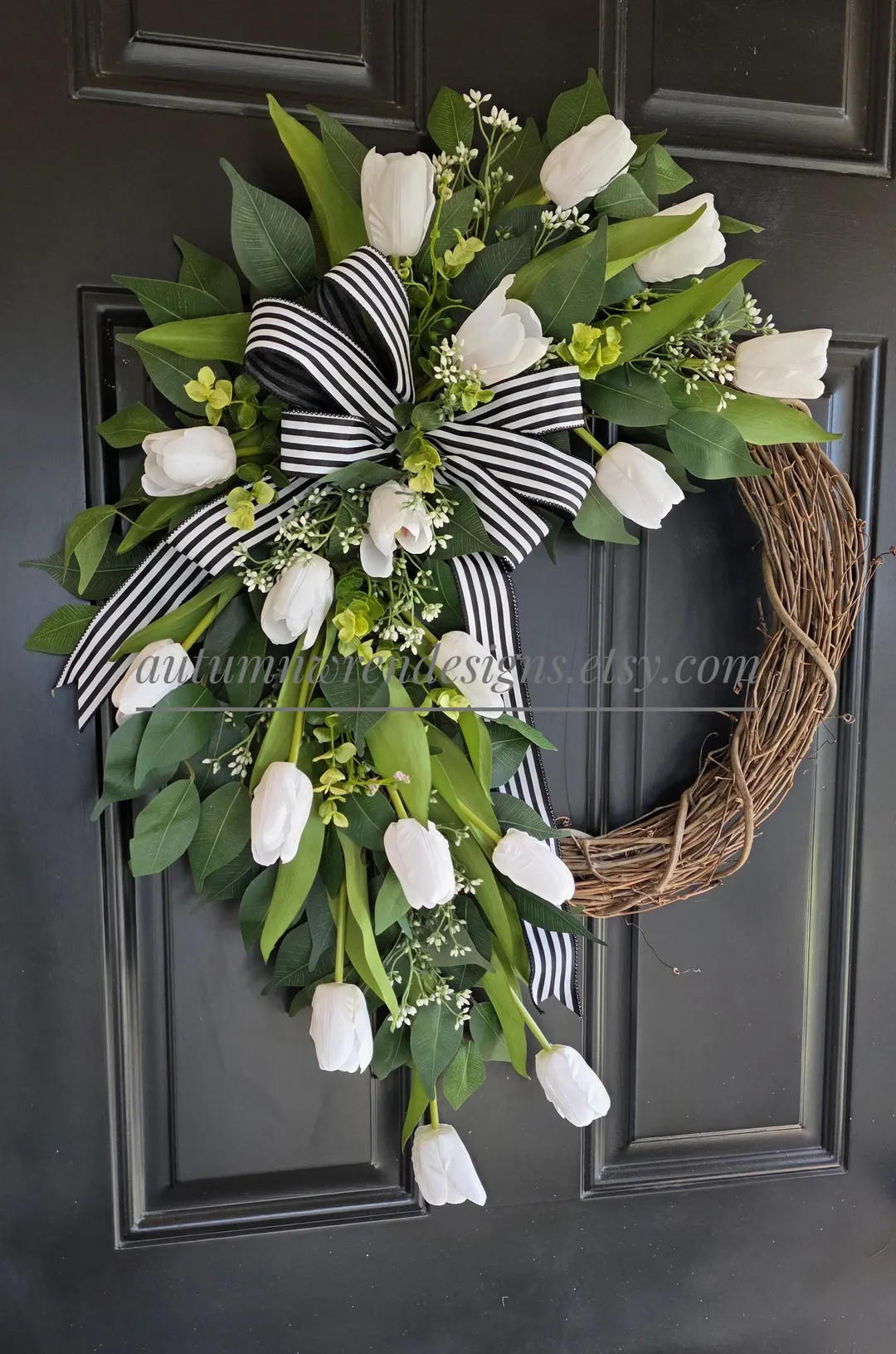 Spring white Tulip door Wreath,  White wreath with Eucalyptus, White and Green home decor, Tulip ... | Etsy (US)