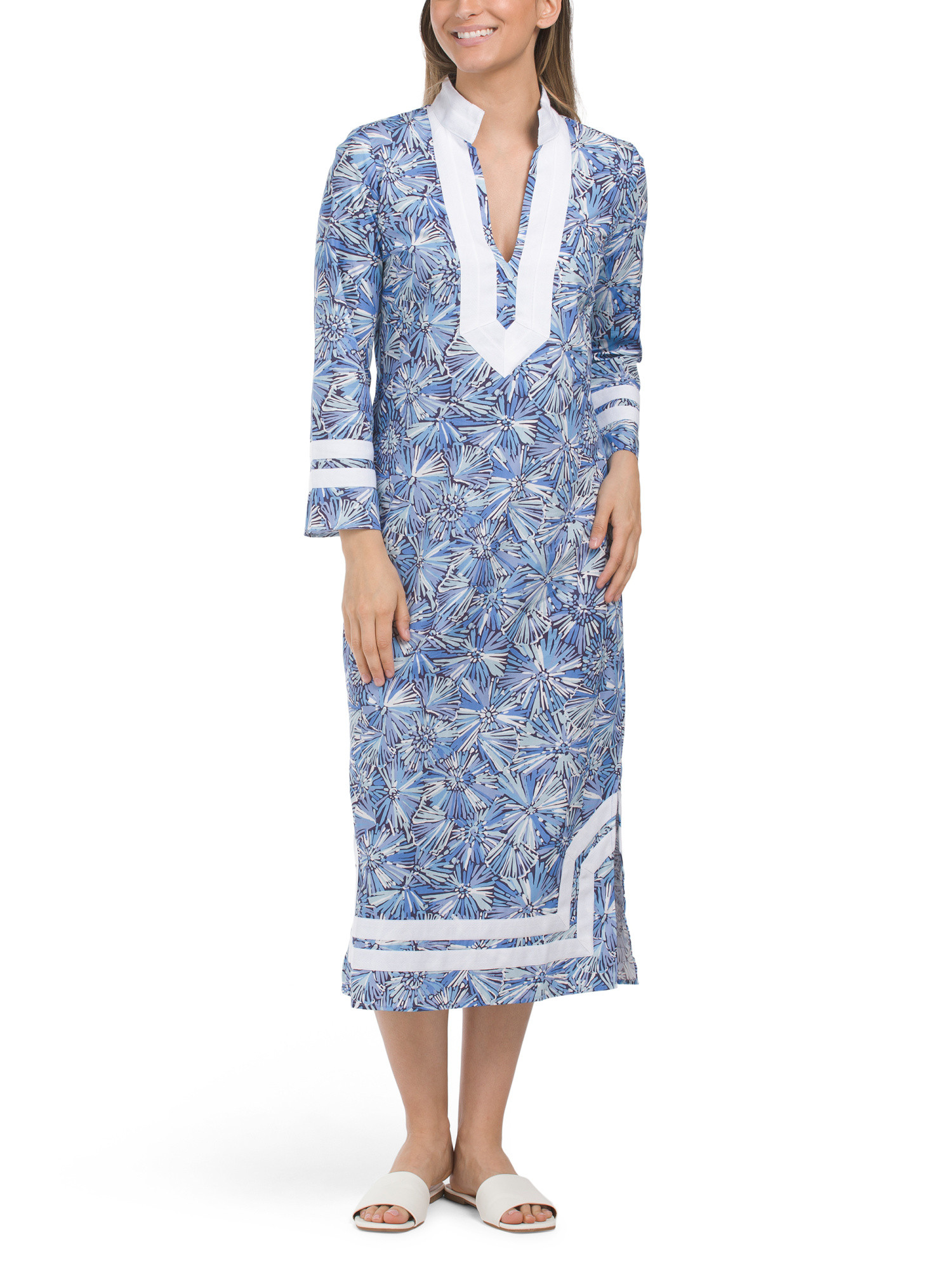 Long Sleeve Maxi Caftan With Border Detail Dress | Casual Dresses  | Marshalls | Marshalls