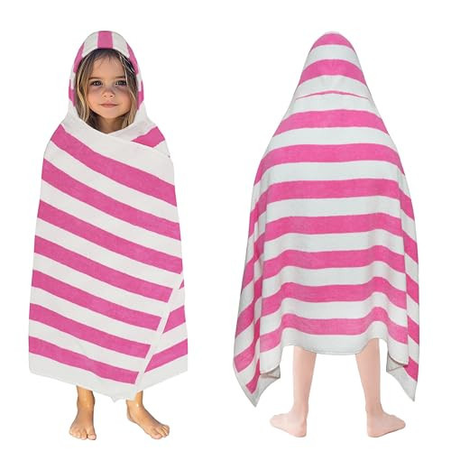 ORIGINAL KIDS Hooded Bath Towel Wrap - 100% Cotton Terry Large Oversized Hooded Kids Towel - Toddler Shower Pool Beach Towel - Soft Plush Absorbent Quick Dry Easy Care Gift -30x60- Cabana Stripe Pink | Amazon (US)