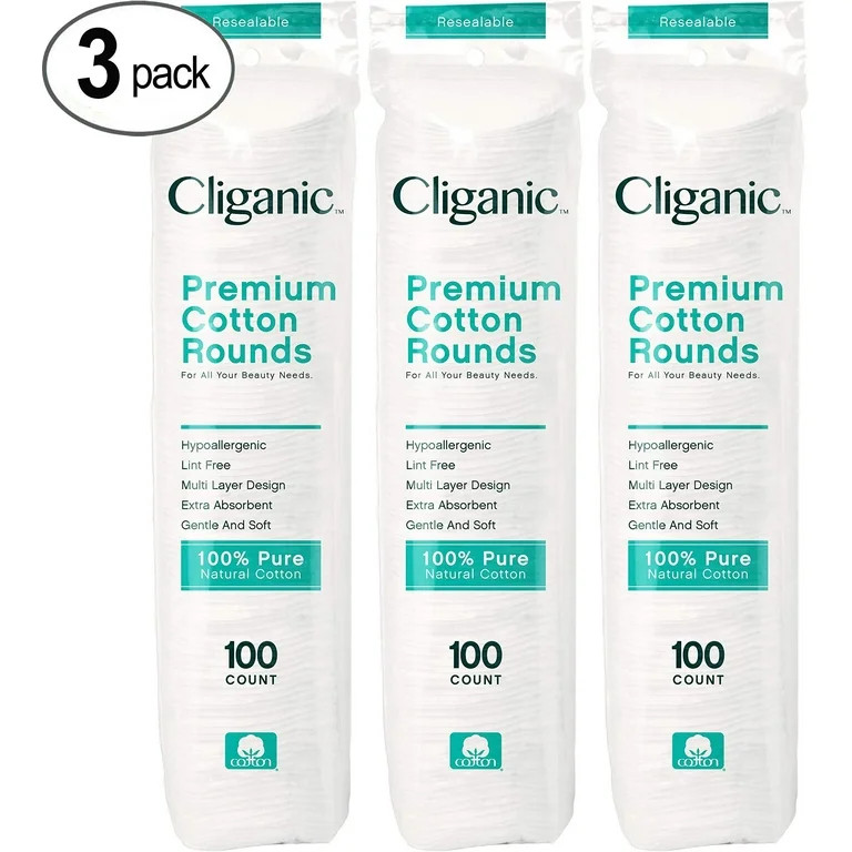 Cliganic Premium Cotton Rounds for Face Makeup Remover Pads, Hypoallergenic, Lint-Free, 100% Pure... | Walmart (US)