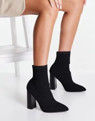 Public Desire Loyal heel sock boots in black knit | ASOS (Global)