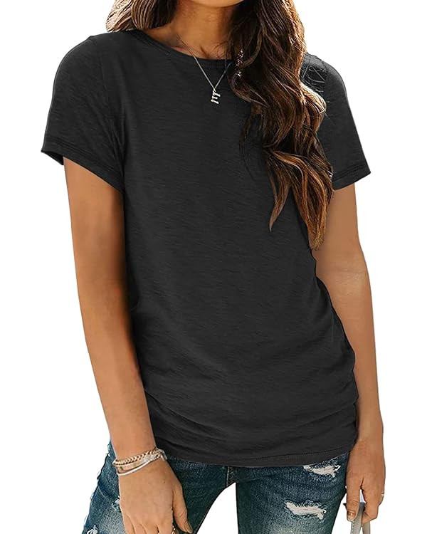 AUTOMET Womens Short Sleeve Round Neck Shirts Summer Fashion Basic Tee | Amazon (US)