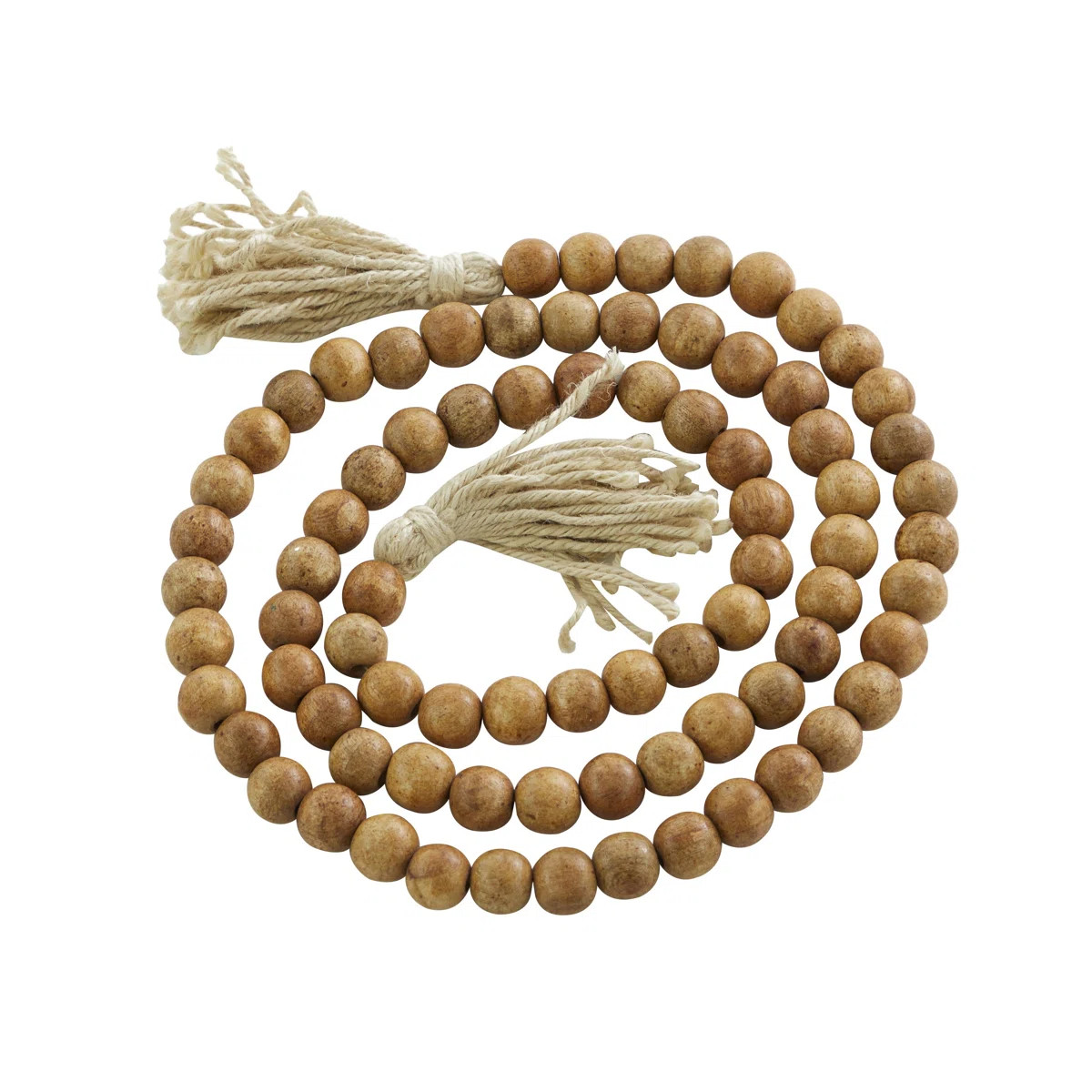 Mango Wood Handmade Round Long Carved Beaded Garland with Tassel | Wayfair North America