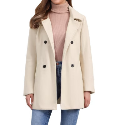 Seta T Women's Long Sleeves Double Breasted Button Outerwear Winter Peacoat Large Beige | Target
