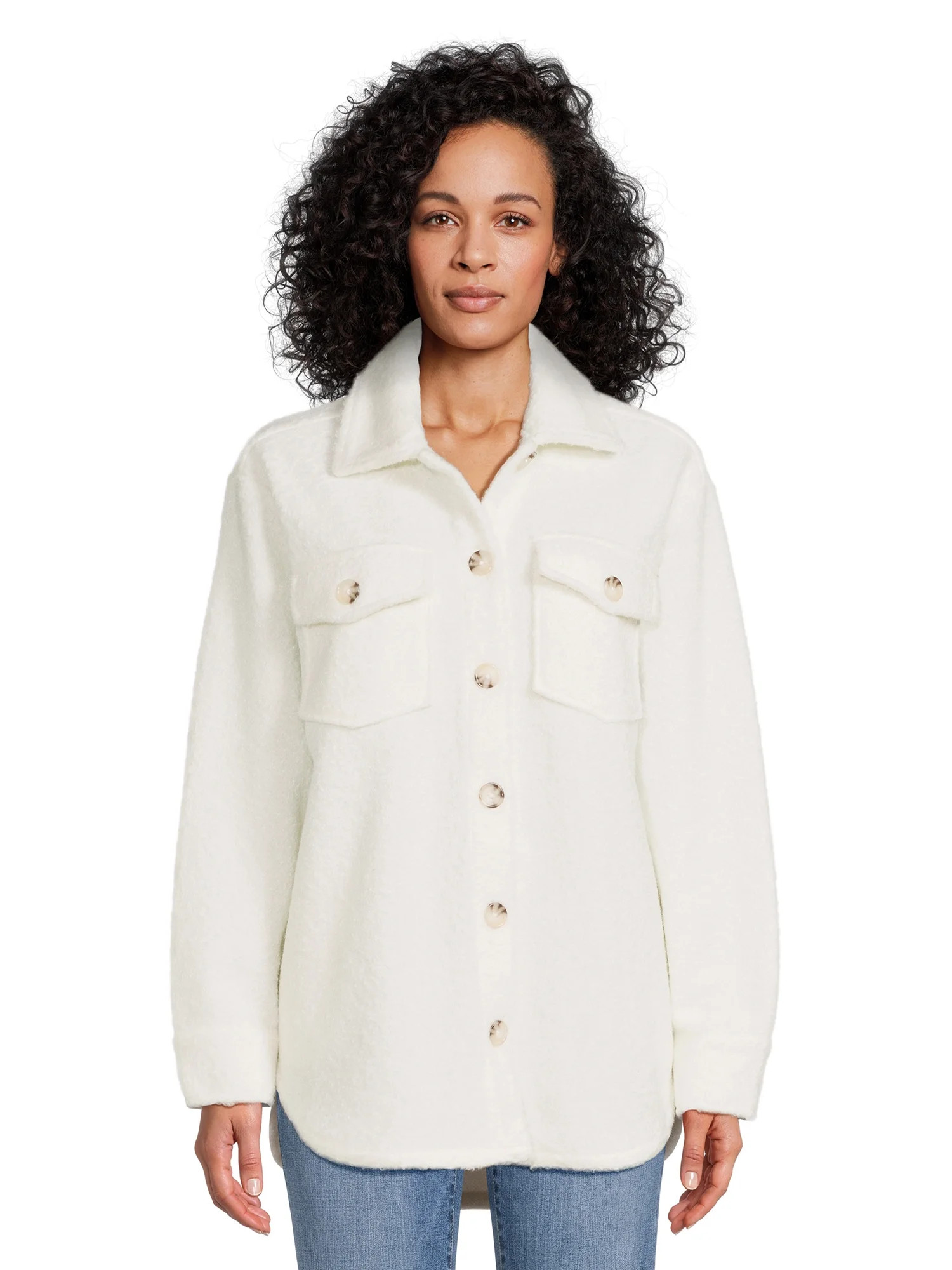 Time and Tru Women's Boucle Button Down Shacket, XS – XXXL - Walmart.com | Walmart (US)
