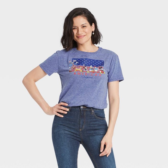 Women's Mickey and Friends American Short Sleeve Graphic T-Shirt - Blue | Target