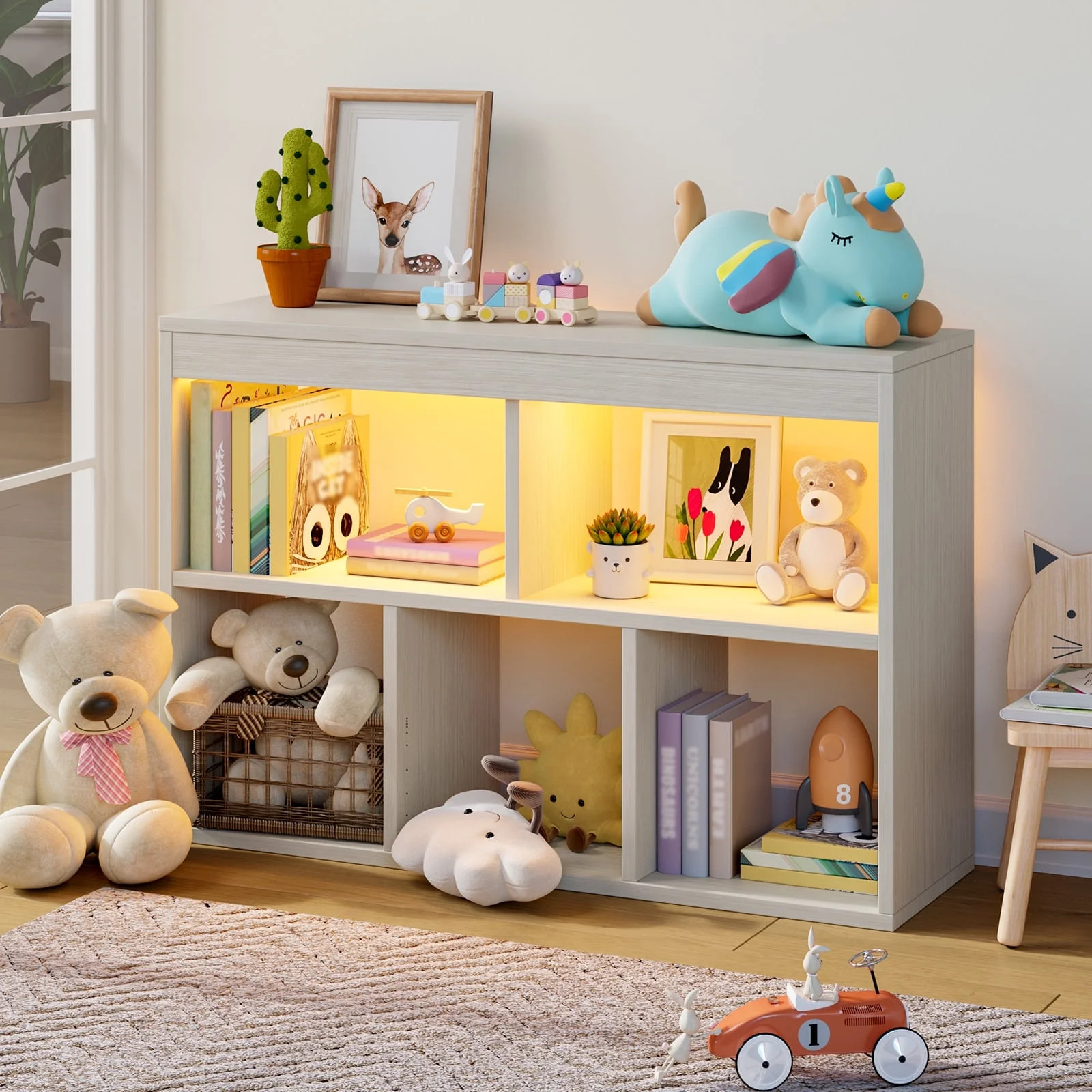 Pinmoco 5-Cube Reversible Toy Storage Organizer LED Kid's Shelf Multipurpose Bookcase, Gray | Walmart (US)