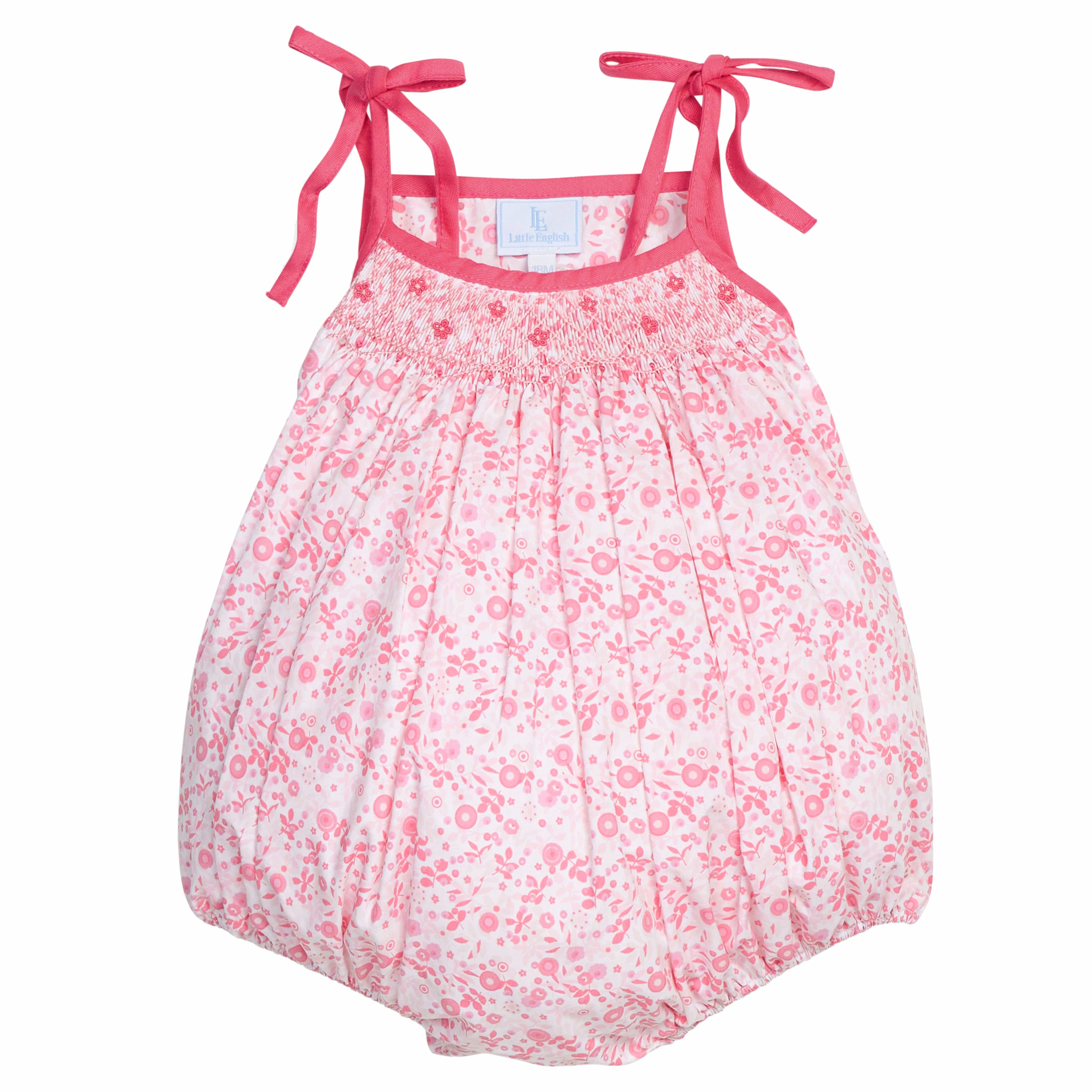 Azalea Avenue Smocked Tie Shoulder Bubble - Pink Baby outfit | Little English