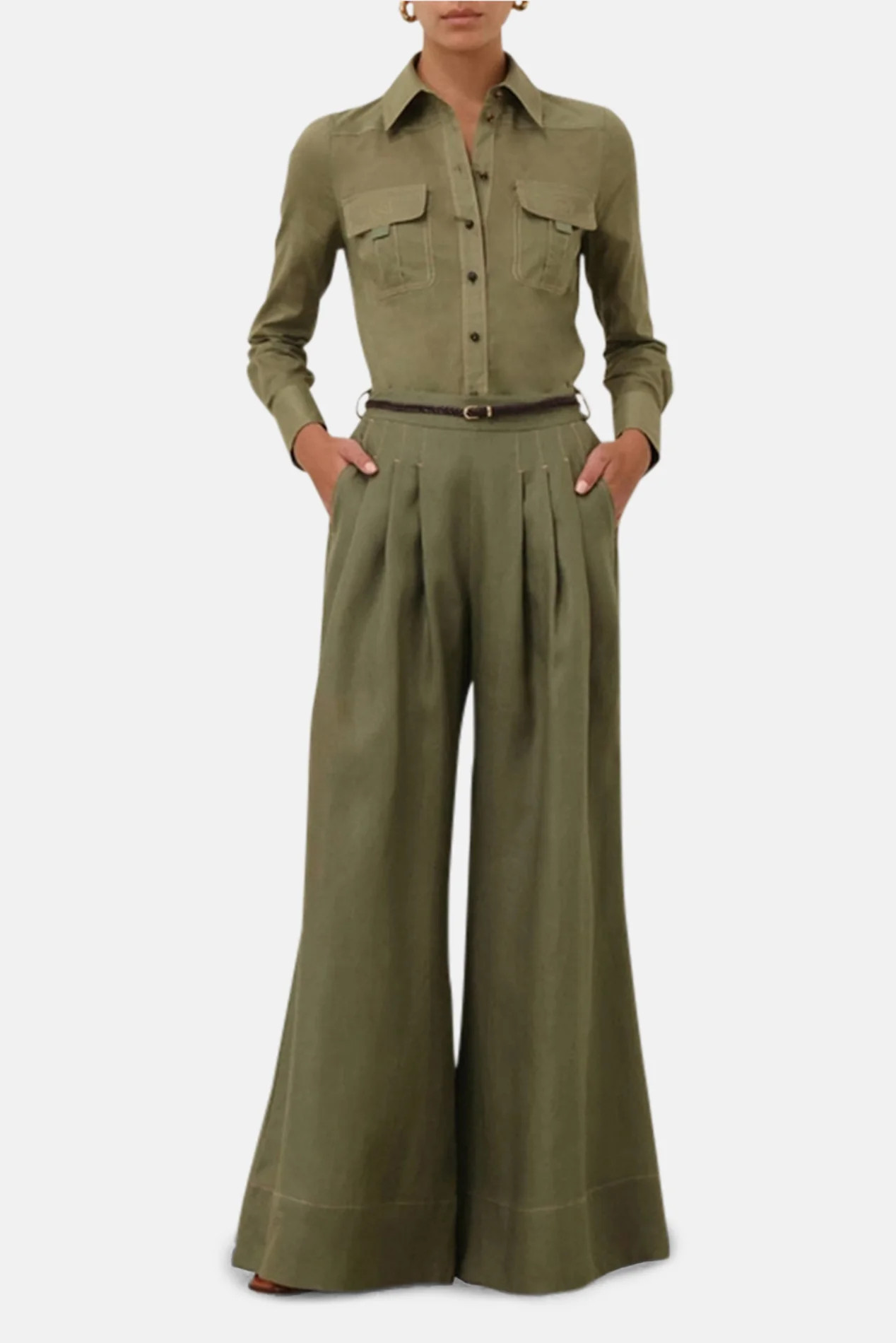 Wylie Wide Leg Pant Olive | Blue & Cream