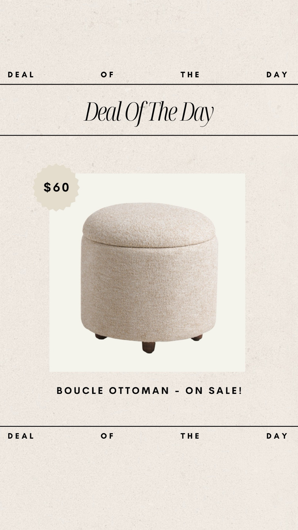 Deal of the day - Boucle Storage Ottoman // ON SALE for $60! I have these in my front room and LOVE them!

ottoman, storage ottoman, boucle ottoman, tjmaxx finds, living room finds, neutral ottoman, round storage ottoman, earthy home decor 

#LTKhome #LTKfindsunder100 #LTKsalealert