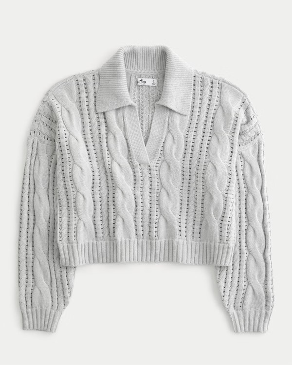 Women's Easy Long-Sleeve Cable-Knit Polo Sweater | Women's Tops | HollisterCo.com | Hollister (US)