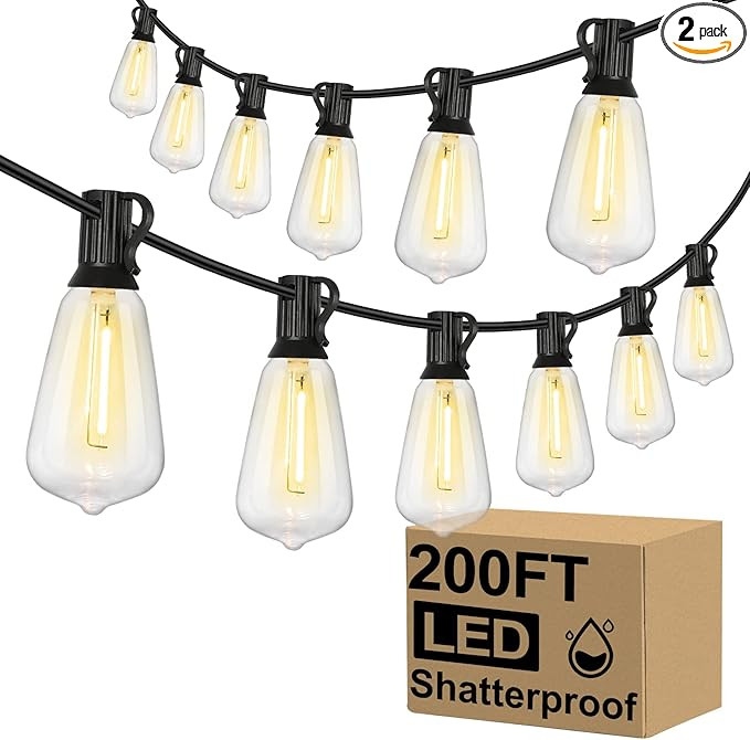 Brightever Outdoor String Lights 200FT Waterproof, Patio String Lights for Outside with 100+4 ST3... | Amazon (US)