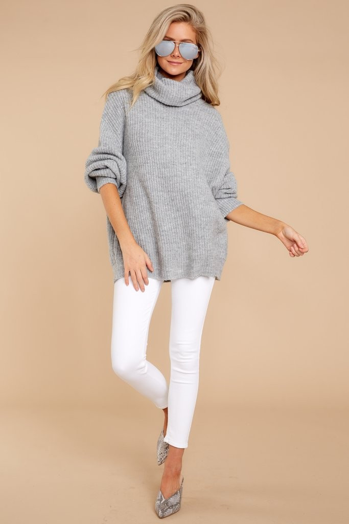 Sunday Comfort Grey Turtleneck Sweater | Red Dress 