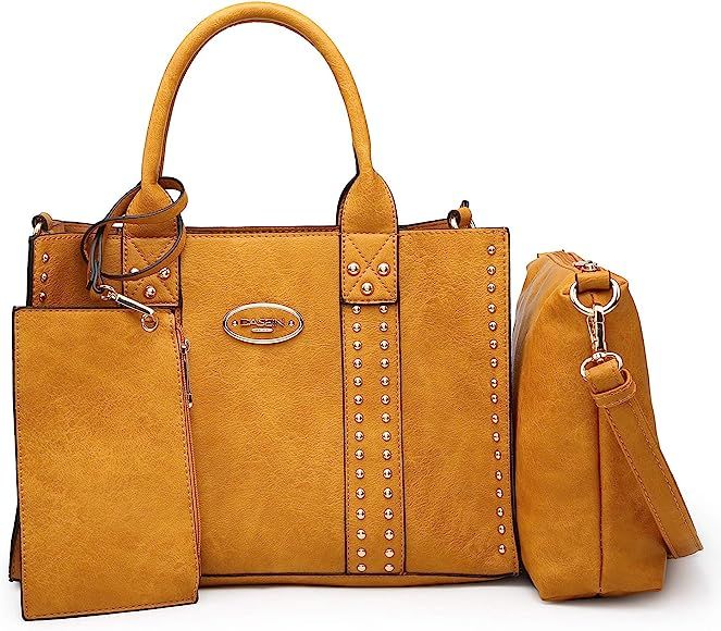 Women Vegan Leather Handbags Fashion Satchel Bags Shoulder Purses Top Handle Work Bags 3pcs Set | Amazon (US)