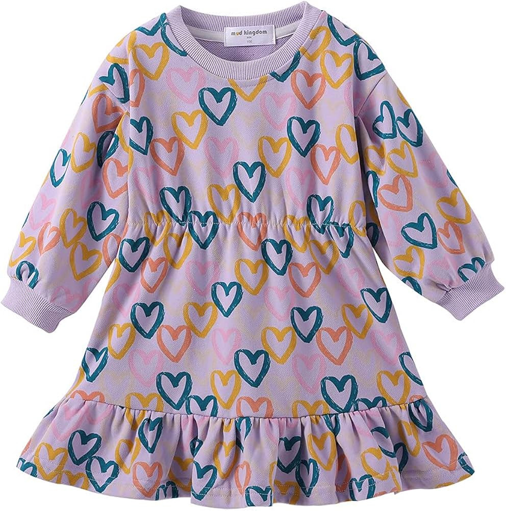 Mud Kingdom Little Girls Love Heart Smocked Sweatshirt Dress Long Sleeve Colorful | Amazon (US)