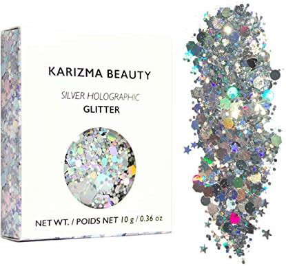 Silver Holographic Chunky Glitter ✮ KARIZMA Beauty ✮ 10g Festival Glitter Cosmetic Face Body Hair Na | Amazon (US)