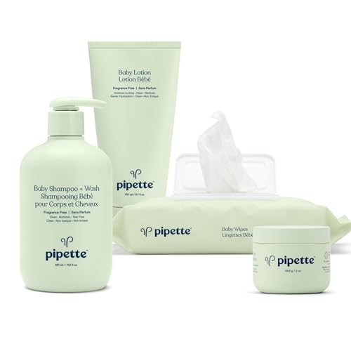 Pipette Newborn Baby Care Essentials Set, Clean, Fragrance-Free Shampoo +Wash, Fragrance-Free Lotion, Hydrating Baby Balm, Water-Based Baby Wipes, Sulfate & Paraben Free | Amazon (US)