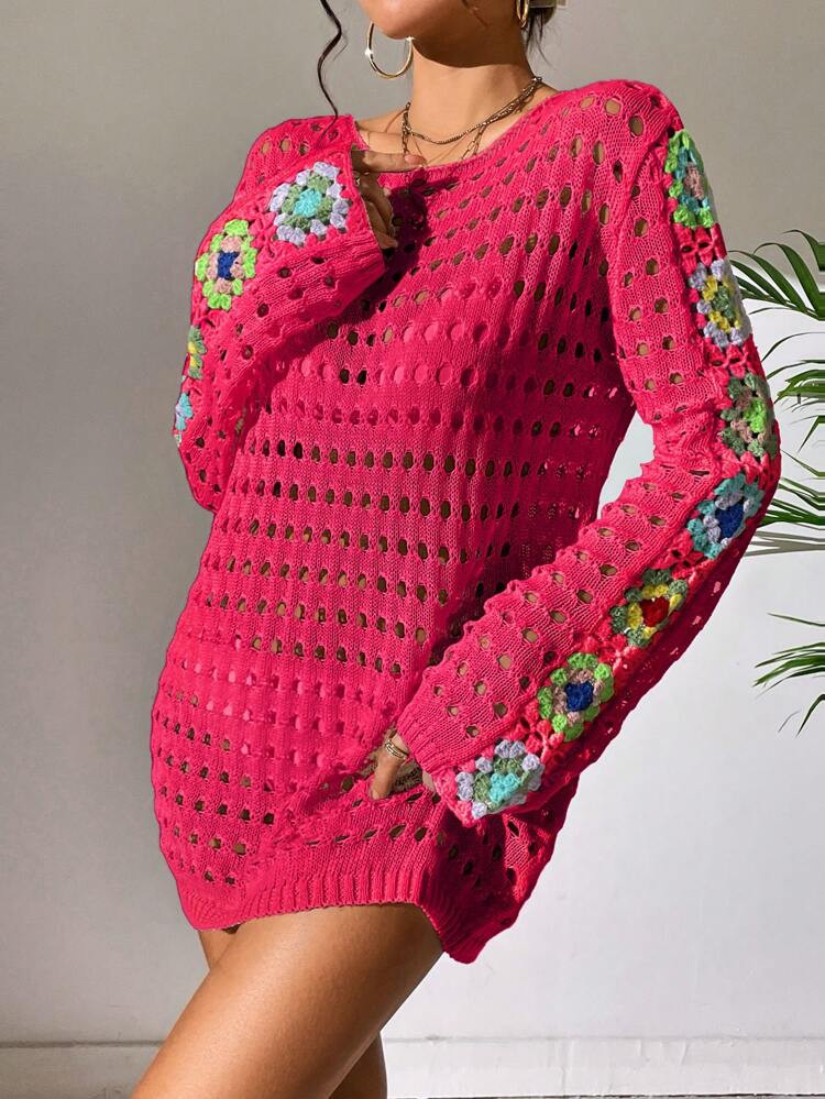 Floral Pattern Hollow Out Cover Up Dress Without Bikini | SHEIN