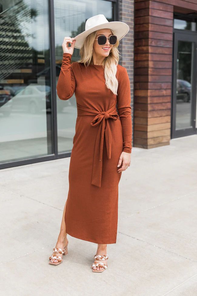How've You Been Rust Ribbed Midi Dress | The Pink Lily Boutique
