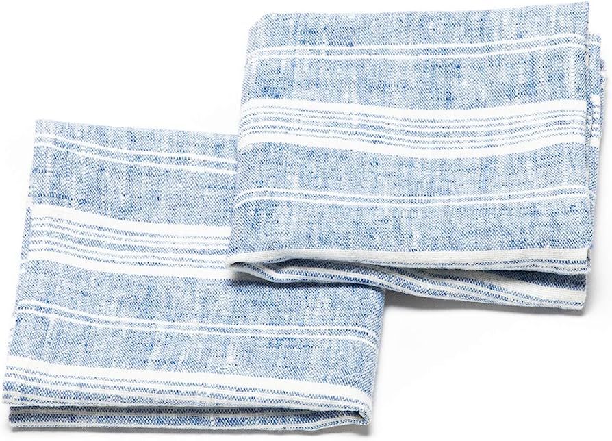 LinenMe Set of 2 Multistripe Linen Hand Towels, 18 by 28", Blue White, Prewashed 100% European Li... | Amazon (US)