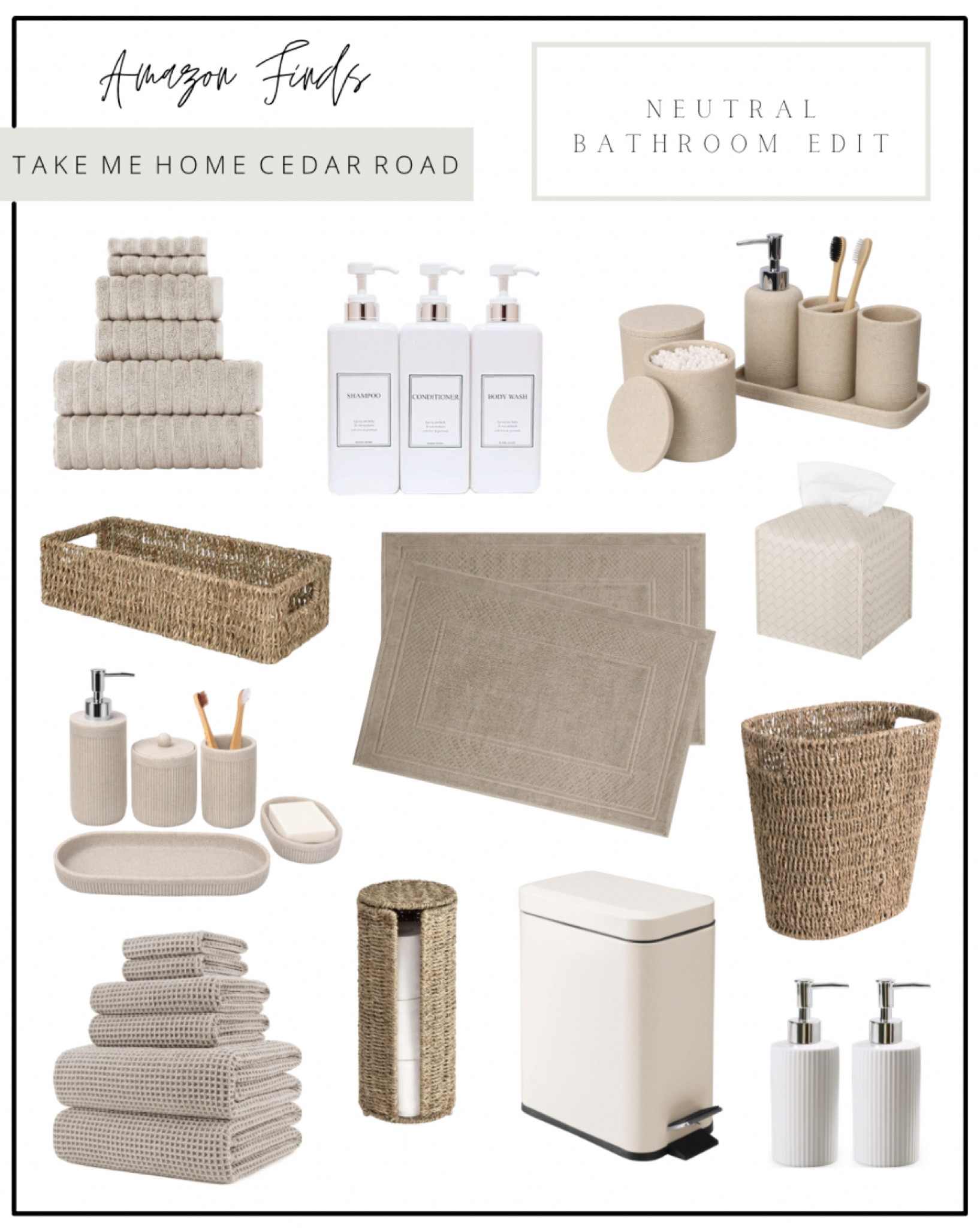 AMAZON FINDS - neutral bathroom items

Elevate any bathroom space with these beautiful neutral aesthetic bathroom accessories and decor available on Amazon! 

Neutral towels, towels, bath mat, bathroom wastebasket, bathroom dispensers, bathroom accessories, bathroom decor, neutral bathroom, Amazon bathroom, Amazon home, Amazon finds 

#LTKsalealert #LTKfindsunder50 #LTKhome