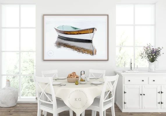 Coastal Wooden Row Boat Print Multiple Sizes White Green | Etsy | Etsy (US)