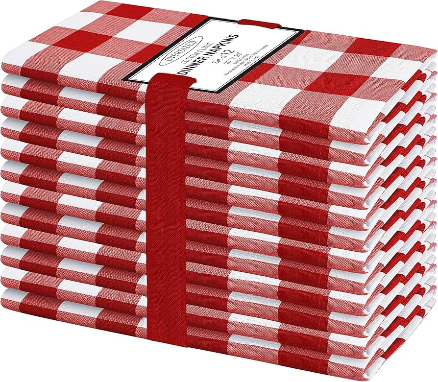 Cotton Clinic Set of 12 Cloth Napkins Gingham Check 100% Cotton 20x20 inches - Soft Durable Washa... | Amazon (US)