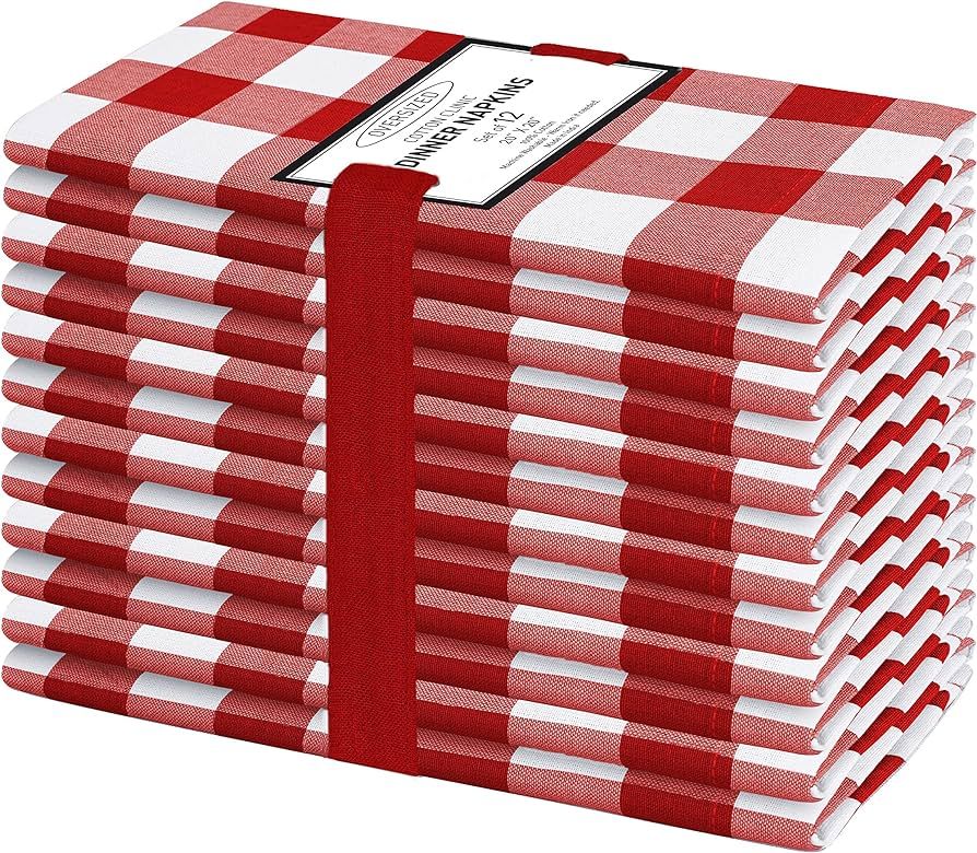 Cotton Clinic Set of 12 Cloth Napkins Gingham Check 100% Cotton 20x20 inches - Soft Durable Washa... | Amazon (US)