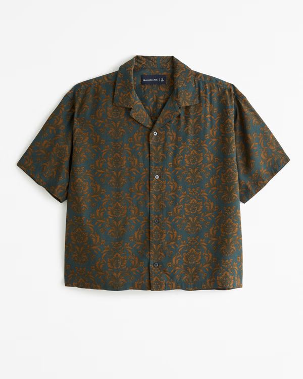 Camp Collar Cropped Silky Shirt | Abercrombie & Fitch (US)