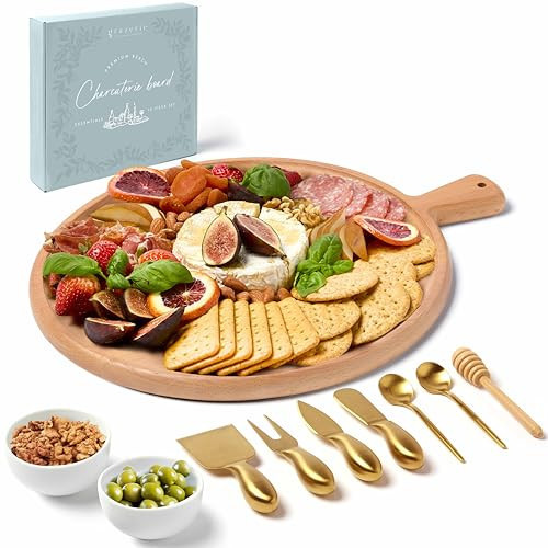 Grazerie Charcuterie Board Set - Round Beech Wood Cheese Board for Serving with Accessories - House Warming Gifts for New Home, Bridal Shower & Wedding Gift, Birthday Gifts for Women | Amazon (US)