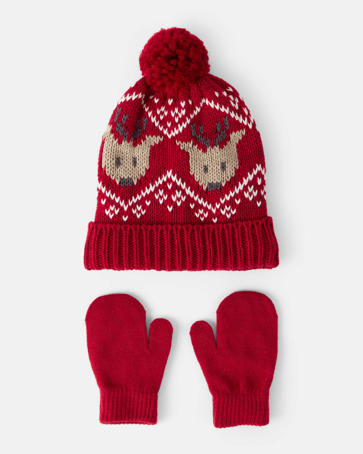 Baby Boy 2-Pack Reindeer Fair Isle Winter Hat & Mittens - Red | Carter's Inc