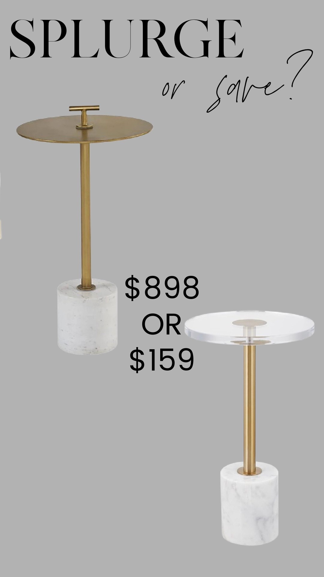 Splurge or save?
Same marble + brass look, totally different price points. One is a luxury investment, the other delivers the same polished, modern vibe for a fraction of the cost.

#LTKHome #LTKSaleAlert