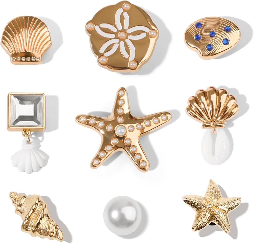 1Set Gold-Toned Shoe Charms, Flower & Ocean Themed Decorations with Chain for Clogs, Shell & Star... | Amazon (US)