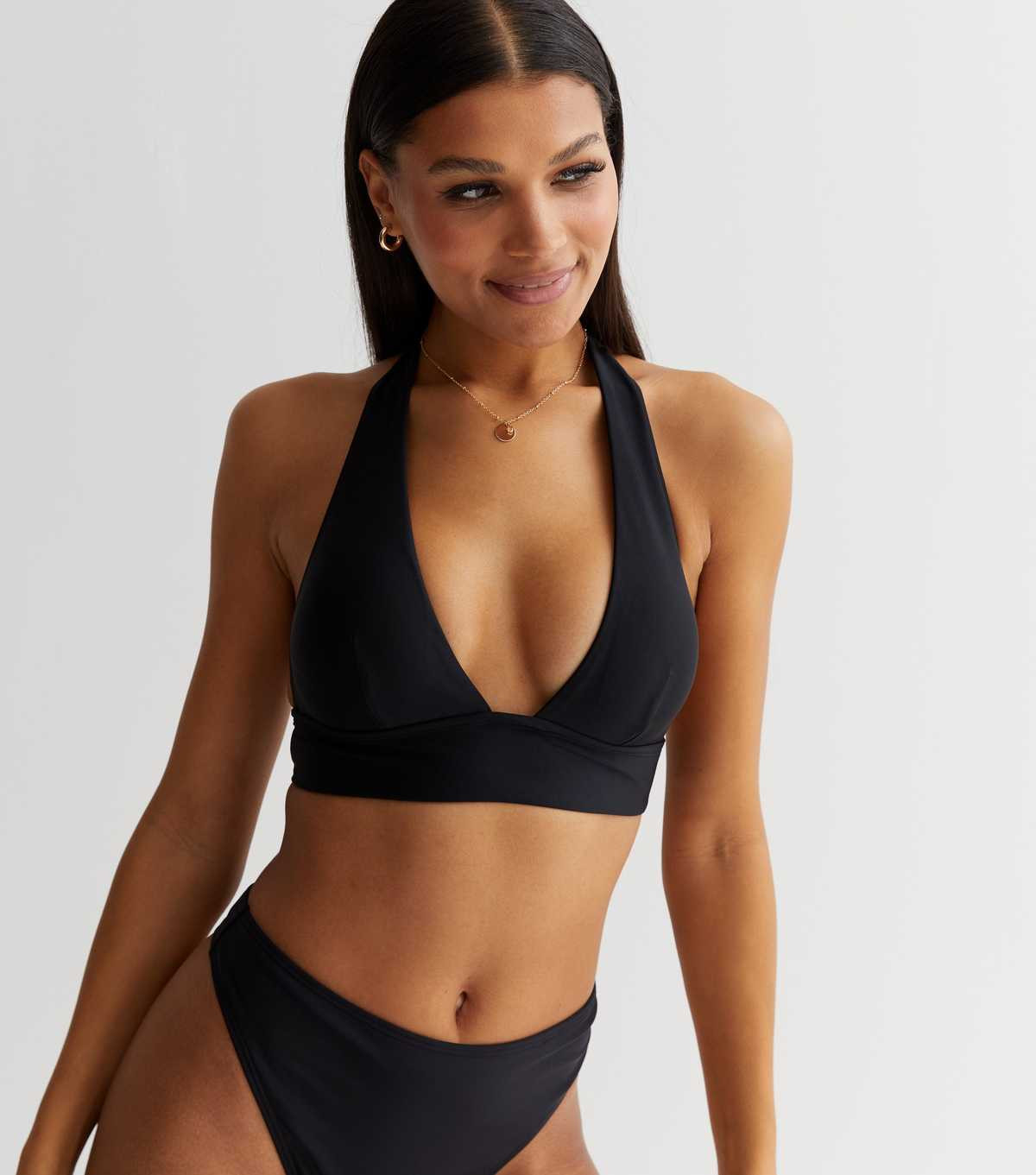 Black Plunging Halter Neck Bikini Top
						
						Add to Saved Items
						Remove from Saved Ite... | New Look (UK)
