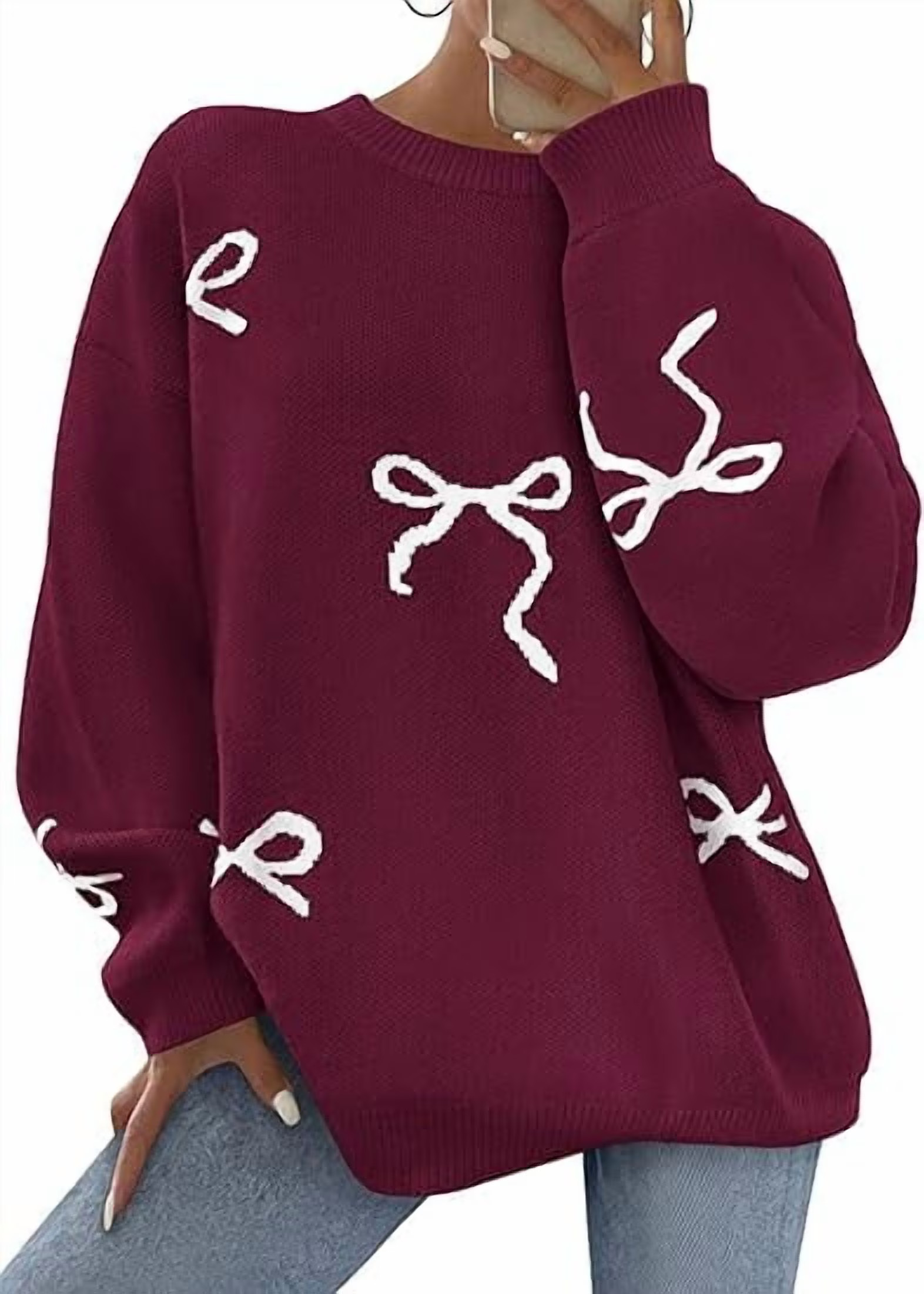 PRETTYGARDEN Fall Long Sleeve Pullover Sweaters for Women Trendy Crewneck Casual Cute Bow Chunky Knit Oversized Sweater | Walmart (US)