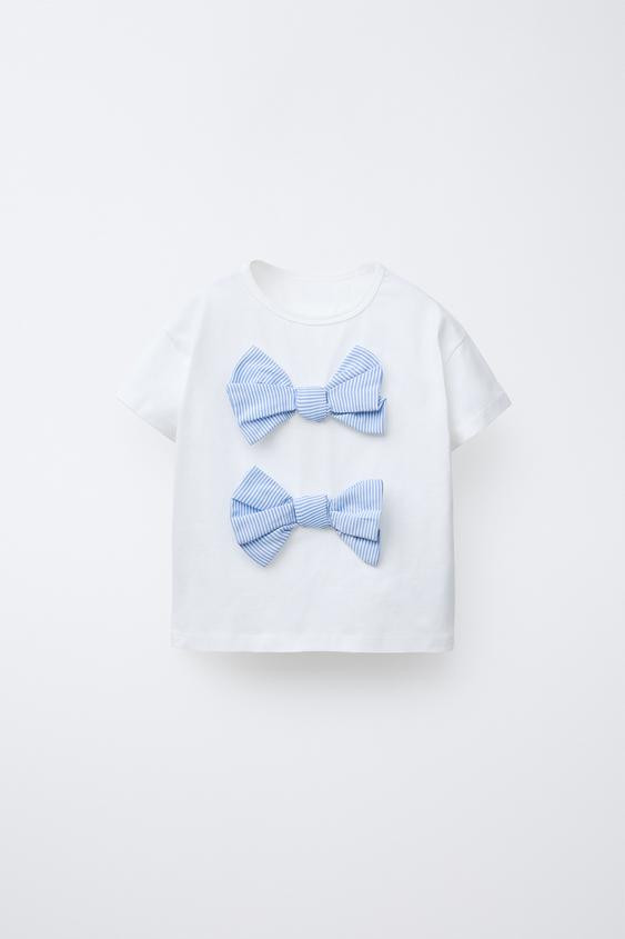 POPLIN BOW APPLIQUÉ T-SHIRT | Zara US
