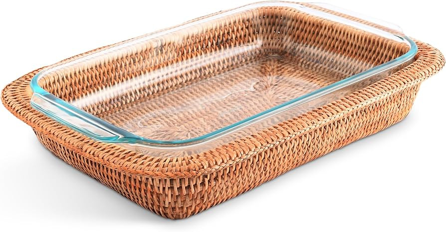 Vagabond House Handmade Rattan Serving Dish Basket - Durable, Natural 3qt Rectangular Casserole H... | Amazon (US)