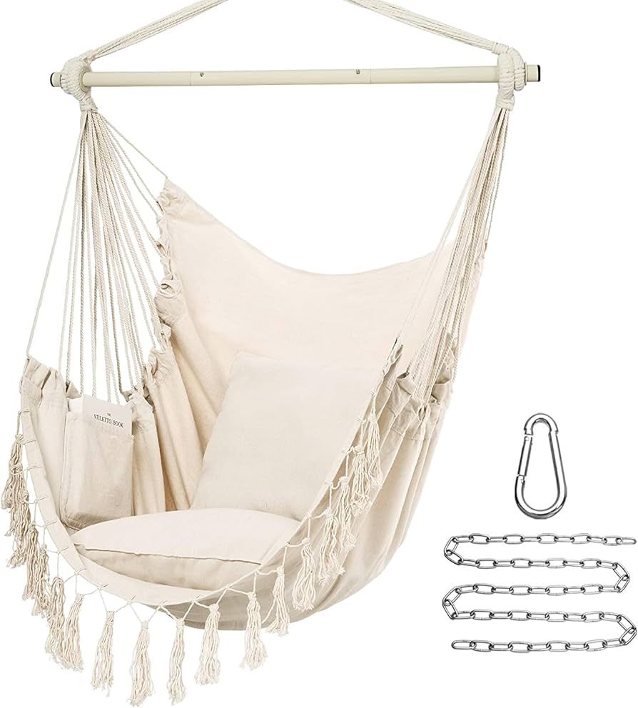 Amazon.com: Y- STOP Hammock Chair Hanging Rope Swing, Max 500 Lbs, 2 Cushions Included, Large Mac... | Amazon (US)