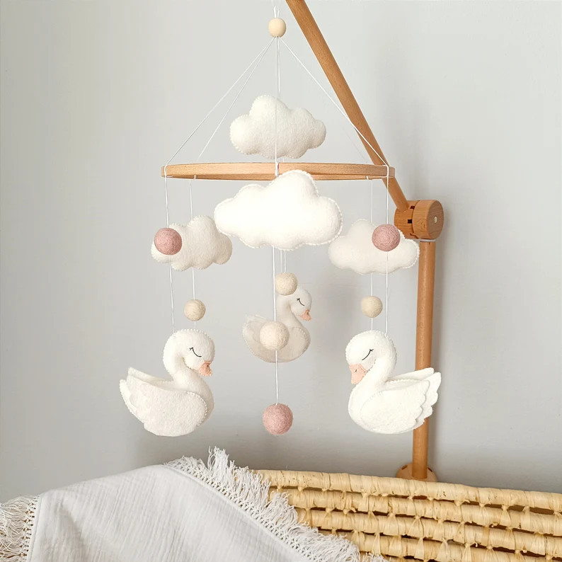 Swan Baby Mobile for Nursery, Baby Girl Mobile, Crib Mobile for Girl - Etsy | Etsy (US)