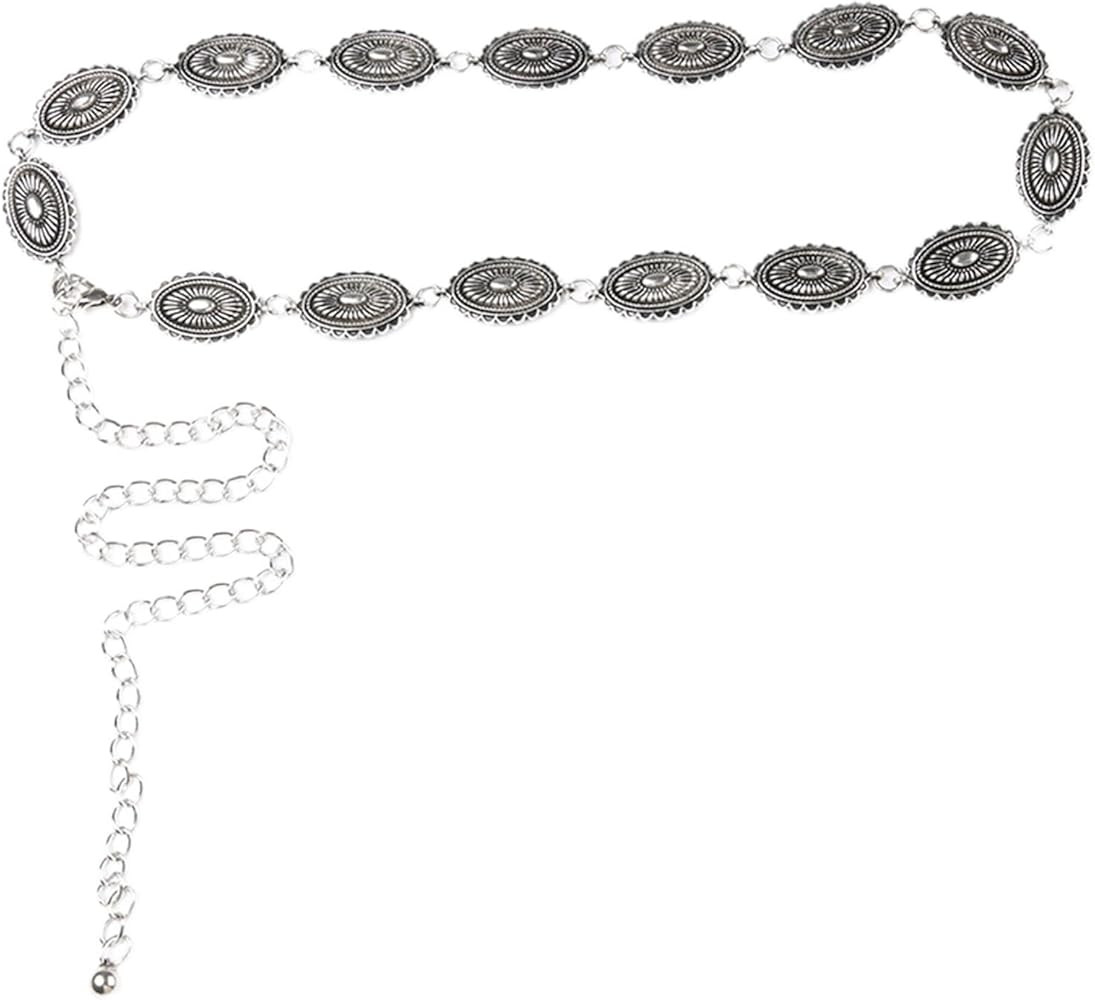 Western Metal Concho Belt for Women Cowgirl Oval Adjustable Chain Belts for Dresses Skirt Y2k Acc... | Amazon (US)