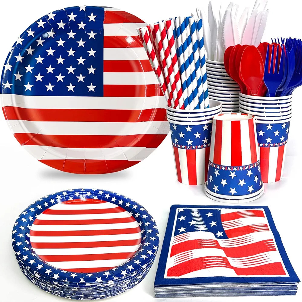 274Pcs Patriotic American Flag Party Supplies, 4th of July Disposable Paper Plates Cups Napkins C... | Amazon (US)