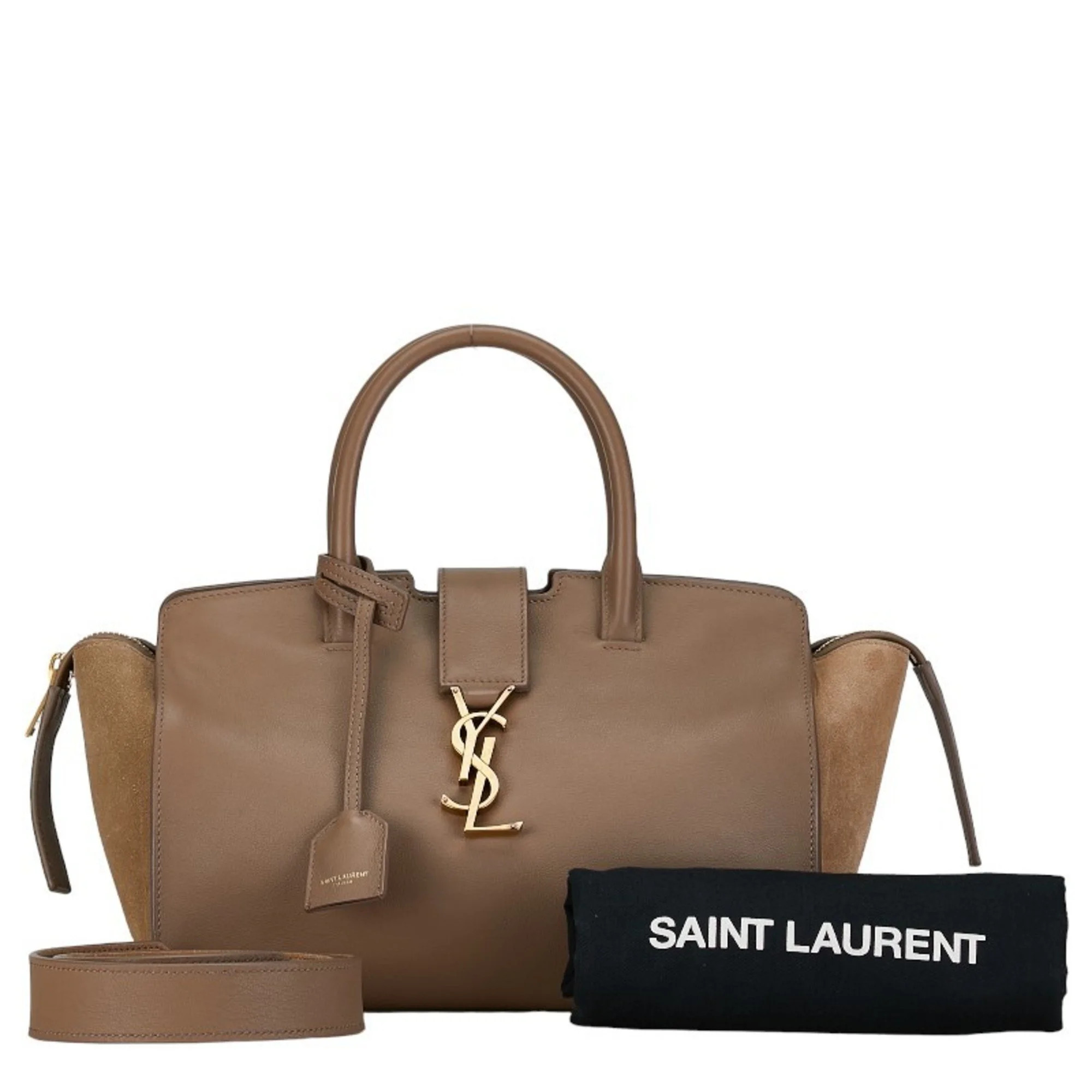Pre-Owned Saint Laurent Monogram Downtown Cabas Handbag Shoulder Bag 436834 Greige Beige Leather ... | Walmart (US)